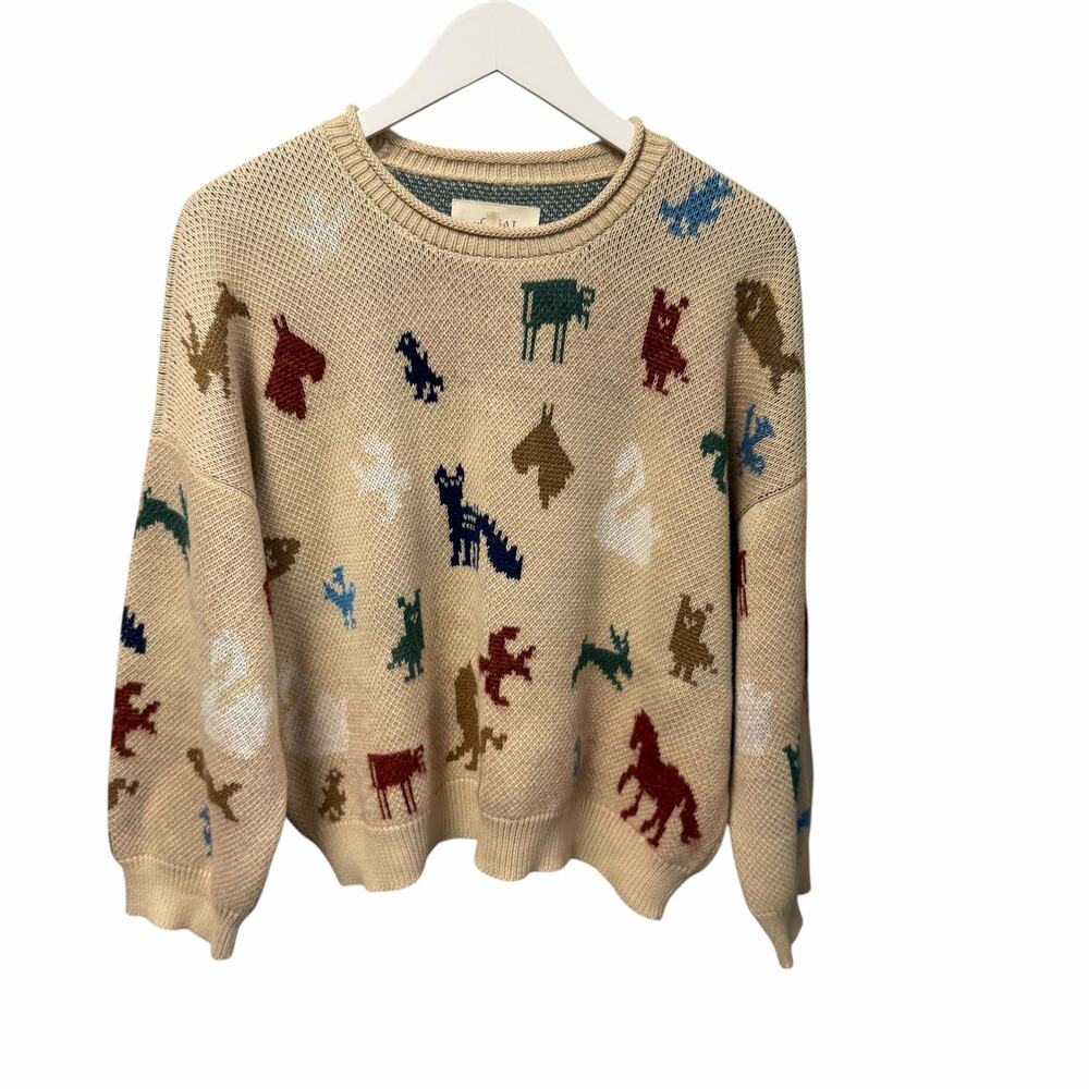 The Great Pictograph Jacquard Knit Sweater Beige Multi Size 2 / US Medium FLAWED